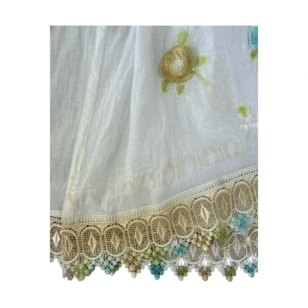 VTG Cottagecore Floral Embroidered Linen Midi Dress | white/Cream